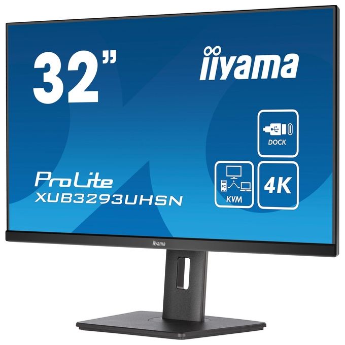 Iiyama XUB3293UHSN-B5 ProLite Monitor PC 31.5'' 4K Ultra HD IPS USB-C Dock KVM Switch LAN Hub USB 3.2 colore Nero