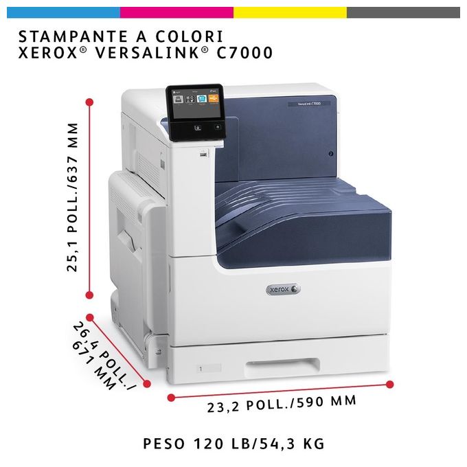 Xerox VersaLink C7000V-DN Stampante colore Duplex laser A3 1200 x 2400 dpi capacita' 620 fogli Gigabit LAN, NFC, USB 3.0
