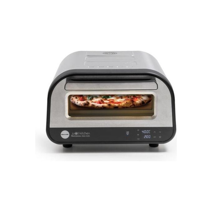 Macom 884 Just Kitchen Forno per Pizza Elettrico Pietra Refrattaria 32 cm 1700W 400°C Timer Digitale colore Nero Inox