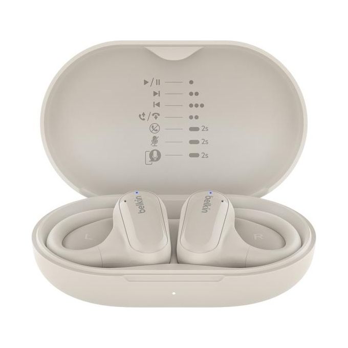 Belkin AUC013CTSA SoundForm ClearFit Auricolari Wireless Open-Ear con Bluetooth 5.3 Resistenza all'Acqua IPX5 8 Ore di Autonomia Ricarica Rapida USB-C colore Sabbia