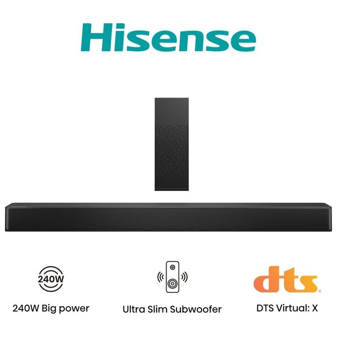 Hisense HS2100 Soundbar 2.1 Canali 240 W Subwoofer Wireless Bluetooth 5.3 HDMI ARC Dolby Digital colore Nero