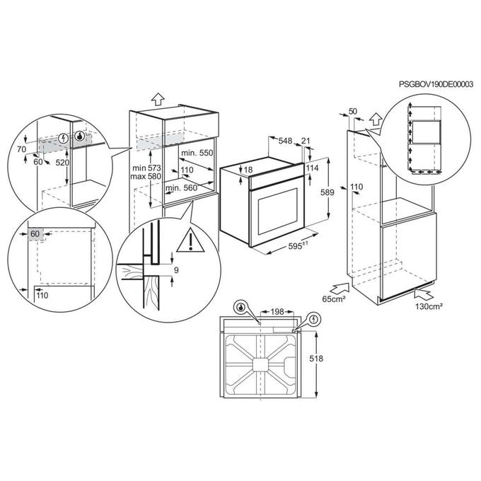 Electrolux F13GX Forno a Gas da Incasso Capacita' 69 Litri Classe energetica A+ 3 Programmi InfiSpace 60 cm Acciaio Inox