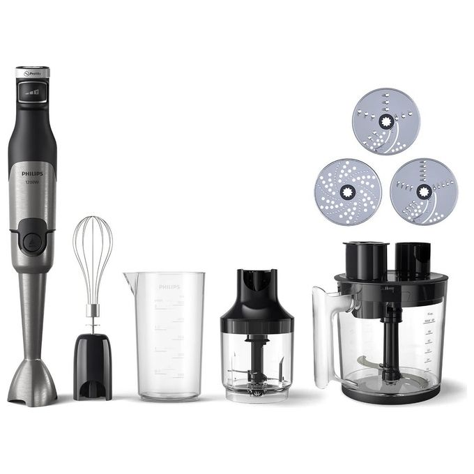 Philips HR2685-00 Serie 5000 Frullatore a Immersione 1200W ProMix con Robot da Cucina 1.7L Tritatutto 0.5L e Frullino colore Nero