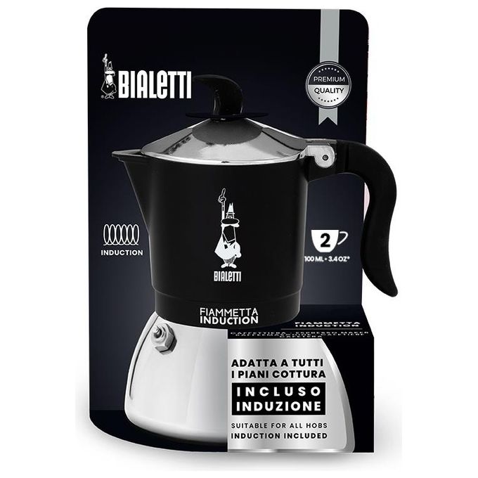 Bialetti 0007149 Fiammetta Induction Caffettiera Moka per Induzione 2 Tazze 0,1 L colore Nero