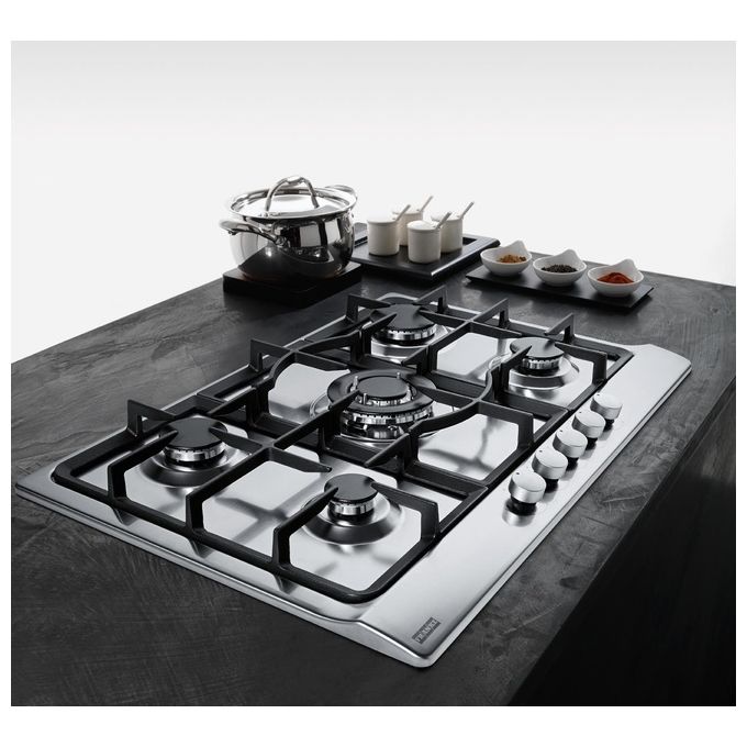 Franke FHSL 755 4 GAV TC XS C Piano cottura Gas 75 cm 5 fuochi Tripla Corona griglie ghisa valvole sicurezza colore Inox