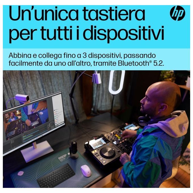 HP 692S8AA 350 Tastiera Compatta Wireless Bluetooth 5.2 Multi-dispositivo Layout Italiano Autonomia 2 anni colore Nero
