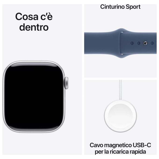Apple Watch Series 10 GPS 42mm, Cassa Alluminio Argento, Sport Loop Denim
