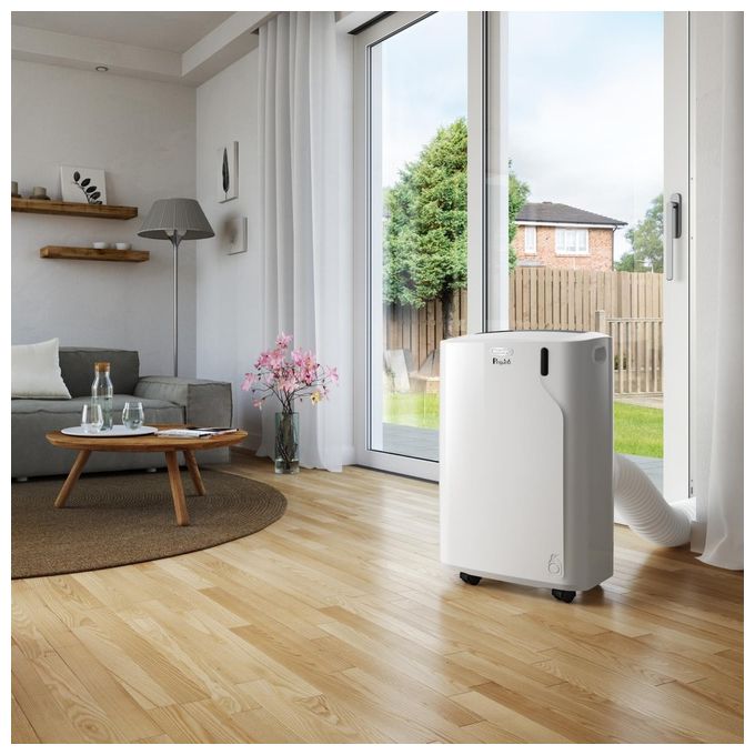 De'Longhi PAC EM82 Pinguino Condizionatore portatile 9400 BTU per ambienti fino a 80 m² Classe A Deumidificazione Timer 24H colore Bianco