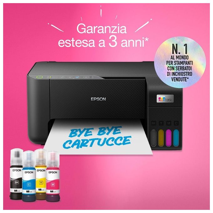 Epson ET-2860 EcoTank Stampante Multifunzione Inkjet A4 3in1 Serbatoi Ricaricabili Wi-Fi USB 5760x1440 DPI 33 ppm colore Nero