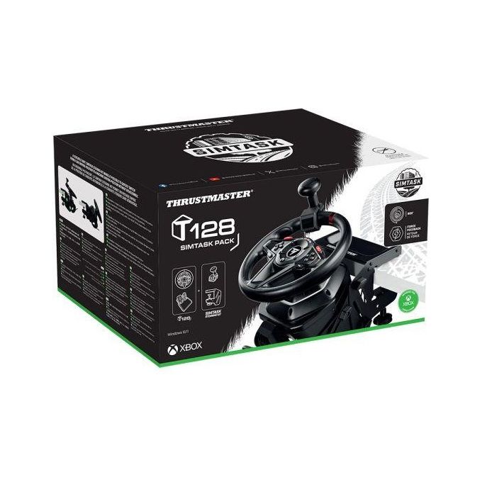 Thrustmaster 457275 T128 SimTask Pack Volante Force Feedback con Pedaliera T2PM e Supporto Regolabile USB Cablato per PC e Xbox Serie X-S Xbox One colore Nero