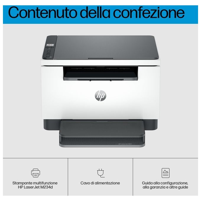 HP 8J9K4F LaserJet M234d Stampante Multifunzione Laser Mono A4 29 ppm Fronte Retro Automatico USB Apple AirPrint colore Grigio