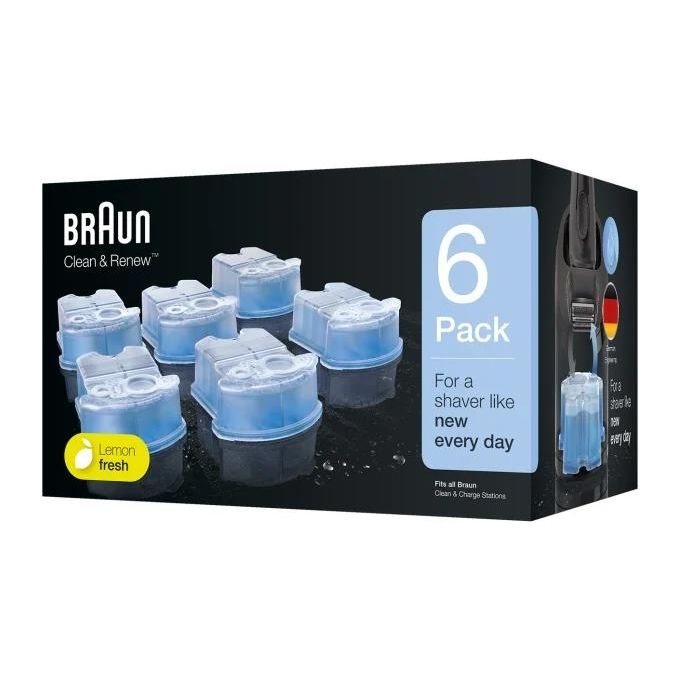 Braun CCR6 3-in-1 ShaverCare Cartuccia di pulizia per rasoio 6 pezzi compatibile CleanandCharge colore Blu