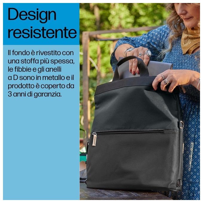 HP 9C2H1AA Borsa-zaino Convertibile per Laptop 14.1'' Zaino Pieghevole Tote Borsa a Mano e Tracolla colore Nero