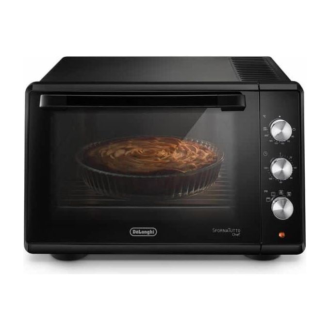 De'Longhi EO34302 Sfornatutto Chef Forno Elettrico Ventilato 34 L 2000 W Grill Funzione Mantieni Caldo (52.5x46.5x34 cm) colore Nero