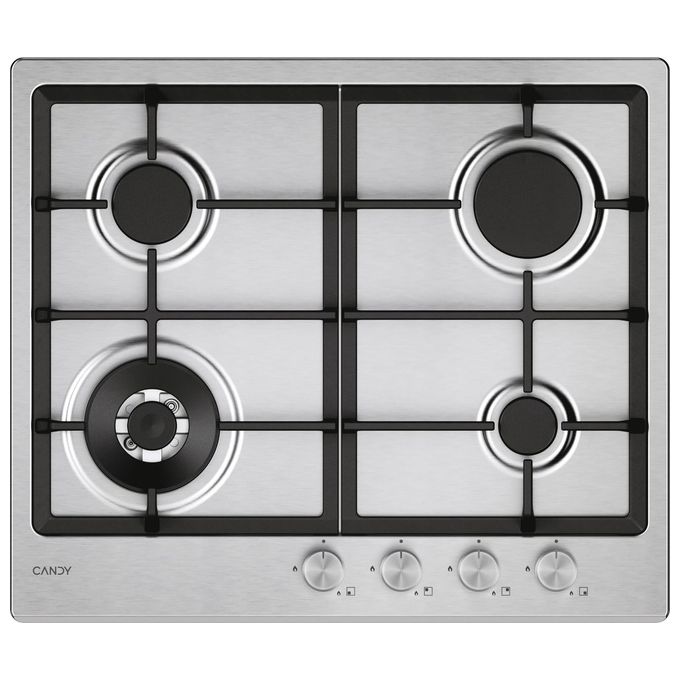 Candy CHG6BF4WTX Moderna Piano cottura a Gas 60 cm 4 Fuochi da incasso Griglie in Ghisa colore Acciaio inox