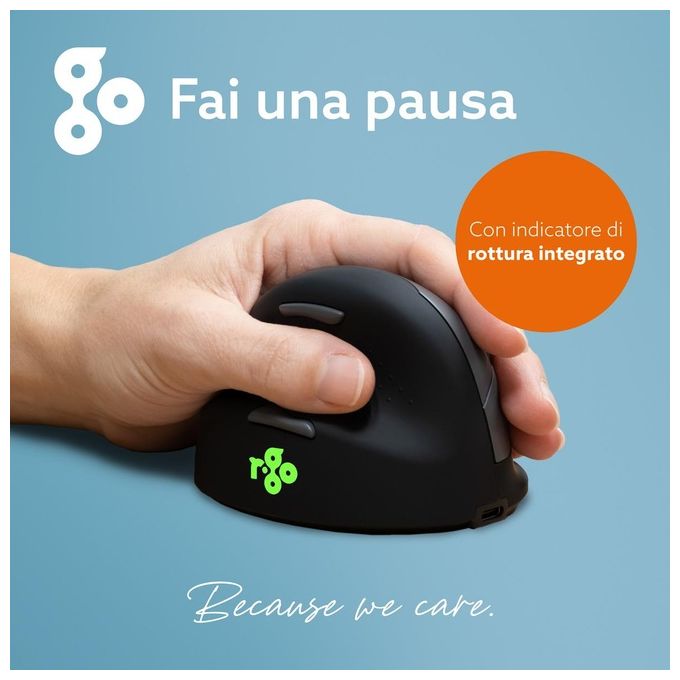 R-Go Tools RGOHEWLL Mouse Ergonomico Verticale con Software Pausa 5 Pulsanti 2400 DPI Bluetooth 5.0 colore Nero
