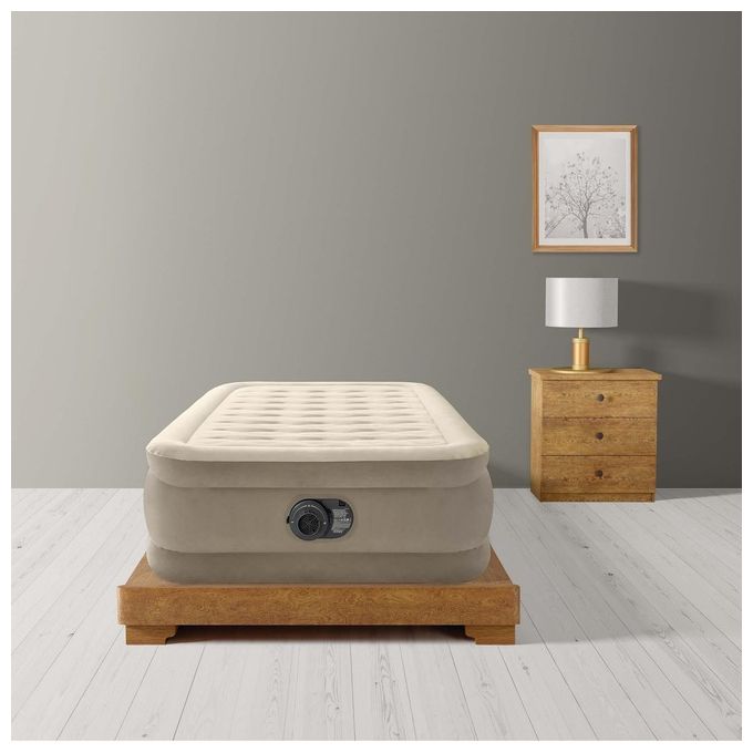 Intex 64426ND Ultra Plush Materasso Gonfiabile Singolo Fiber-Tech 99x191x46 cm Pompa Integrata 220V 136 Kg colore Beige