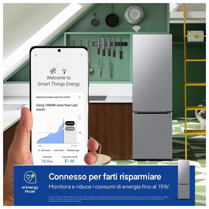 Samsung RB38C7AGWS9-EF Frigorifero Combinato 387 L 203 cm Classe A 29 dB No Frost Twin Cooling Wi-Fi colore Silver