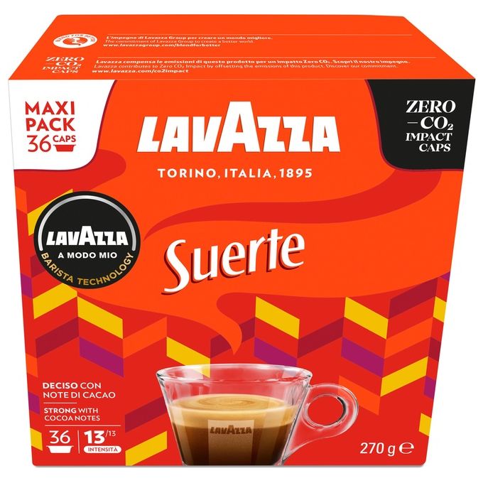 Lavazza, Capsule A Modo Mio Suerte, 36 Capsule, Tostatura Scura, Intensita' 13-13