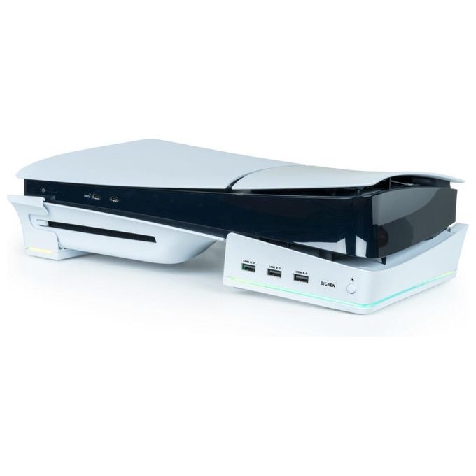 Nacon PS5SHORIZSTAND Base Orizzontale per PS5 Slim con Hub USB 3.0 e Illuminazione RGB colore Bianco