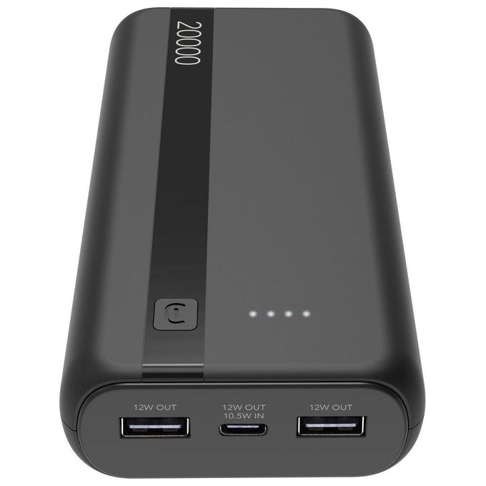 Cellularline PBENTRY20000K Power Bank 20000 mAh USB-C Input 10.5W 2 USB Output 12W Ioni di Litio LED colore Nero