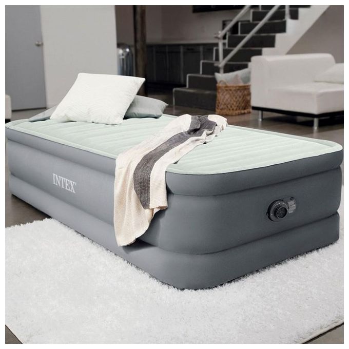 Intex 64902ND PremAire Materasso gonfiabile singolo Fiber-Tech pompa integrata 99x191x46 cm 136 Kg colore Grigio