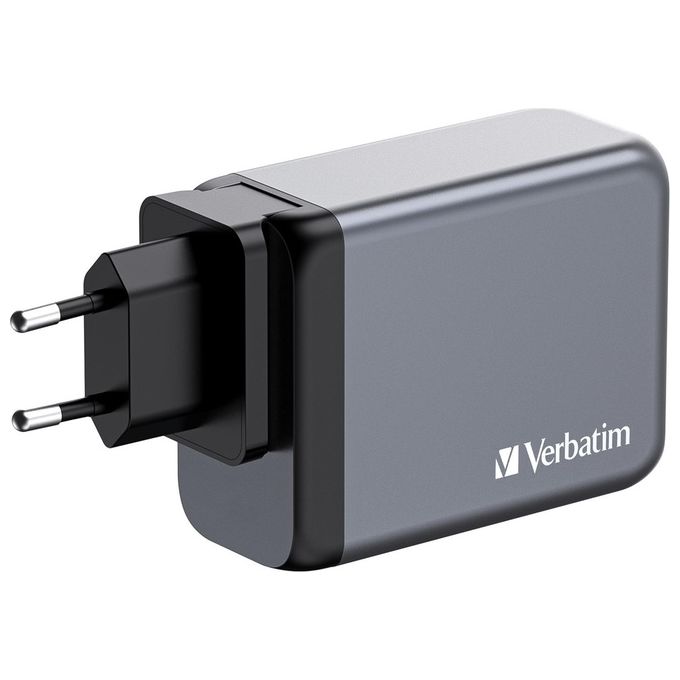 Verbatim 32204 GNC-200 Caricatore GaN 200W con 3 USB-C 1 USB-A Ricarica Rapida Quick Charge 3.0 PD PPS colore Nero Grigio