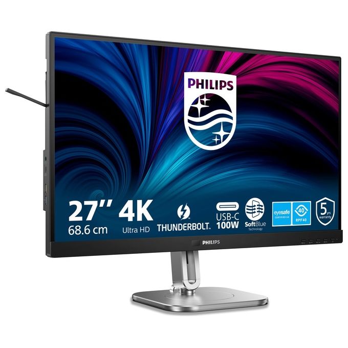 Philips 27B2U6903-00 6000 Series Monitor PC 27'' 4K UHD 3840x2160 IPS 60Hz 4ms Thunderbolt 4 USB Hub Altoparlanti colore Antracite