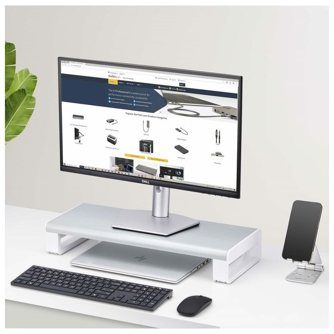 StarTech.com 1MFSW-MONITOR-RISER Supporto per Monitor Ergonomico fino a 15 Kg Altezza Fissa 9 cm Piattaforma in Acciaio colore Argento