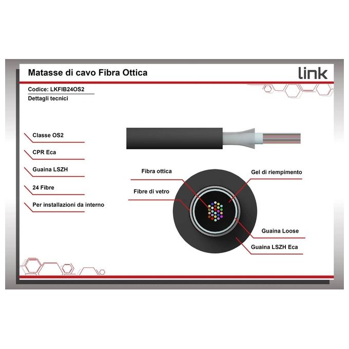 Link Cavo Fibra Ottica 24 Fibre Loose Os2 9-125 Nm Antiroditore Lszh Interno-Esterno Classe Eca