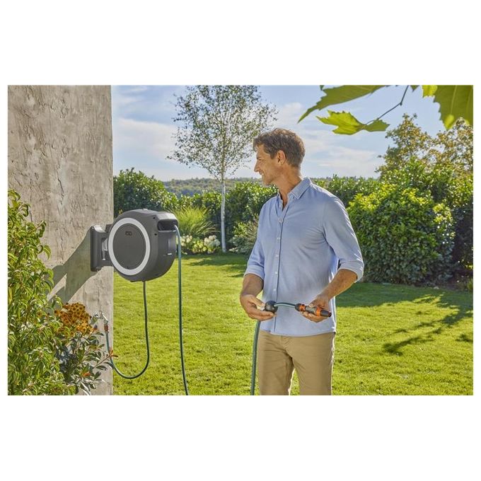 Gardena Avvolgitubo a Parete Bateria Powerroll Xl 18v Bianco 35mt