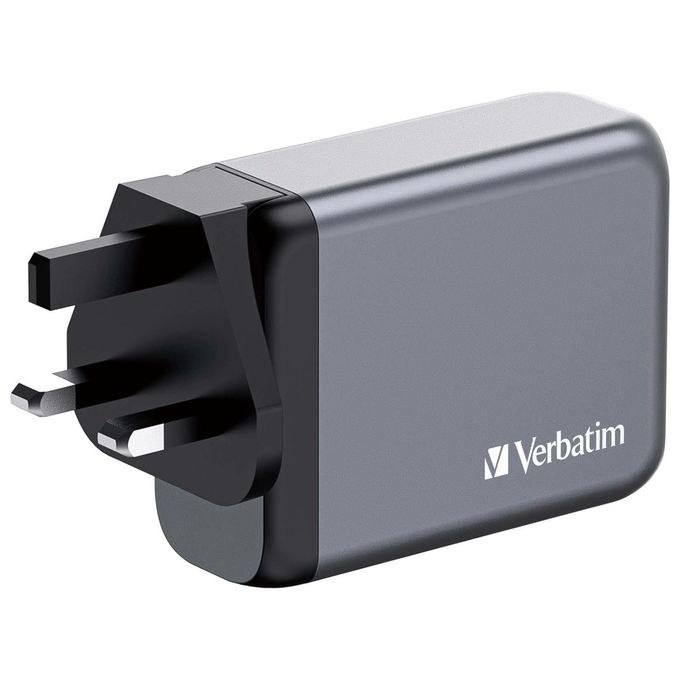 Verbatim 32202 GNC-100 Caricatore da muro 100 W con 3 USB-C PD 3.0 e 1 USB-A QC 3.0 colore Nero Grigio