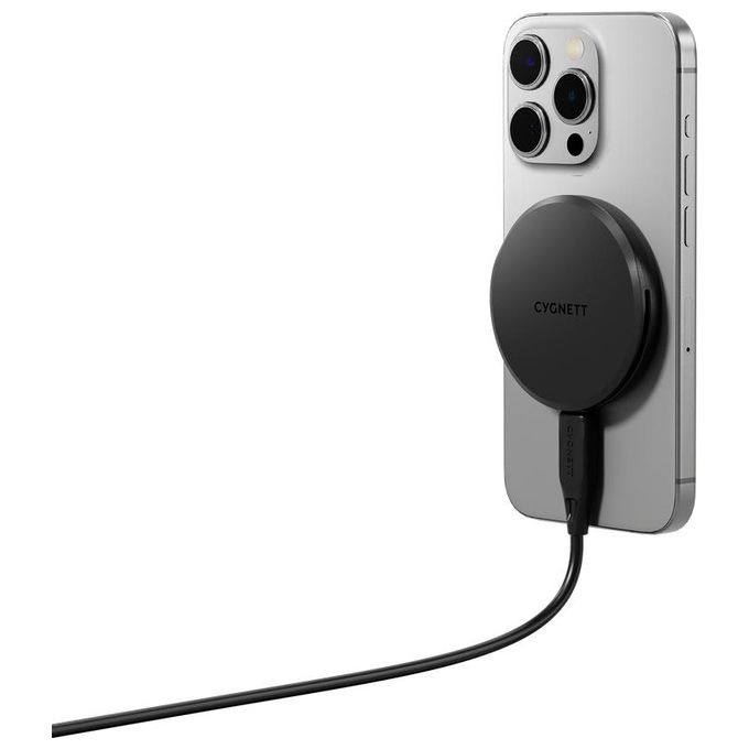 Cygnett CY5061CCRGP ChargePuck Caricabatterie Wireless Qi2 15W USB-C Ricarica Rapida Magnetica colore Nero