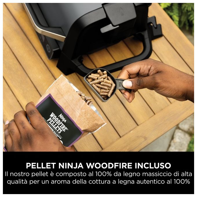 Ninja OG701EU Woodfire Barbecue Elettrico Affumicatore e Friggitrice ad Aria 7 in 1 2400 W colore Grigio Nero