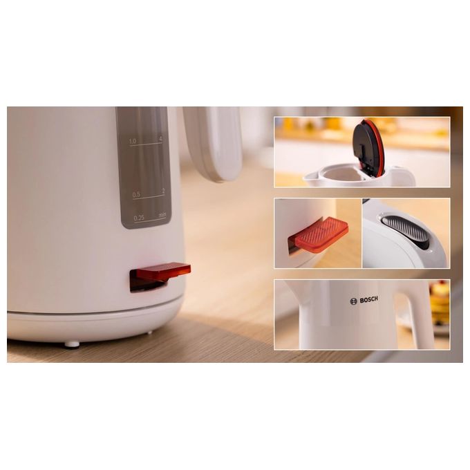 BOSCH TWK2M161 MyMoment Bollitore Elettrico 1,7 L 2400 W Base Girevole Spegnimento Automatico Protezione Surriscaldamento colore Bianco
