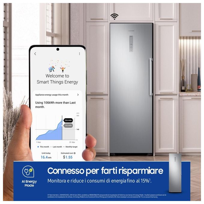 Samsung RZ32C7BBES9 Twin Congelatore Verticale 323 L 186 cm Classe E 36 dB Total No Frost Wi-Fi colore Acciaio Inox