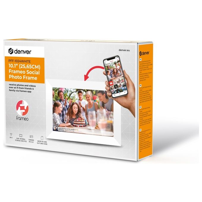 Denver PFF-1024W Frameo Cornice Digitale 10.1'' IPS 1280x800 16GB WiFi Touchscreen microSD colore Bianco