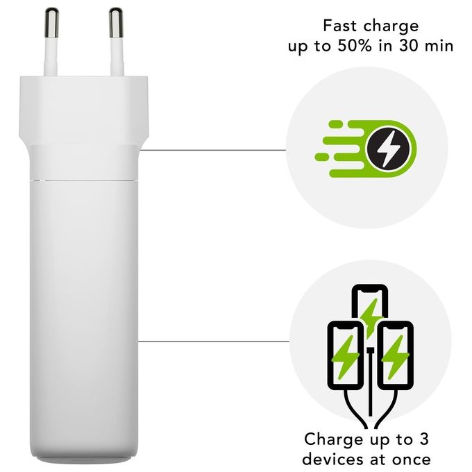 Dbramante1928 CI140EUWH7101 re-charge Pro Caricatore da parete USB-C 140W+100W+18W tecnologia GaN colore Bianco