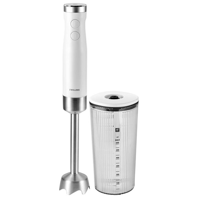 ZWILLING 1021604 Enfinigy Frullatore a Immersione 800W 9 Velocita' Regolabili Funzione Pulse Lama Piranha in Acciaio Inossidabile Bicchiere 600 ml colore Bianco