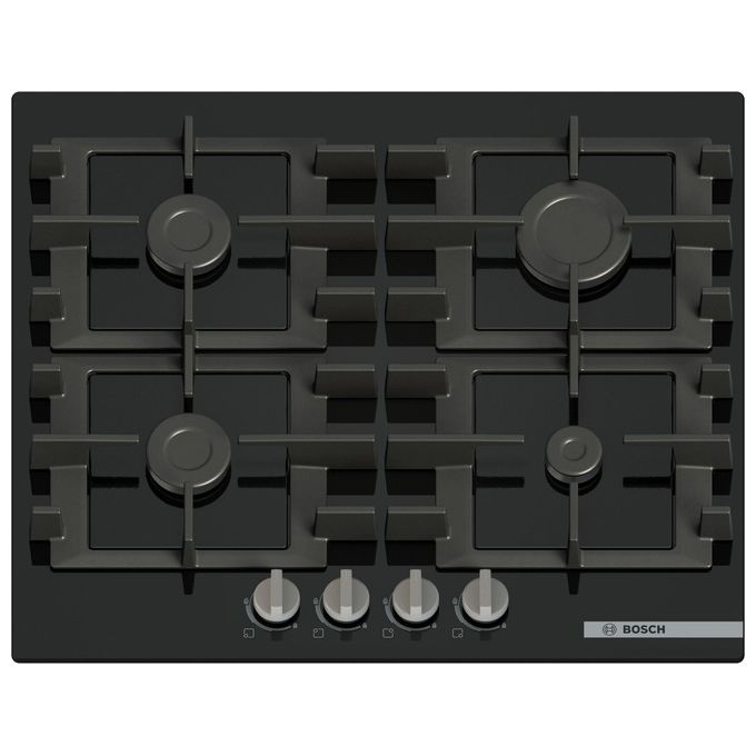 Bosch PNP6B6K40 Serie 4 Piano cottura a gas 60 cm 4 fuochi vetro temperato griglie ghisa accensione elettronica colore Nero