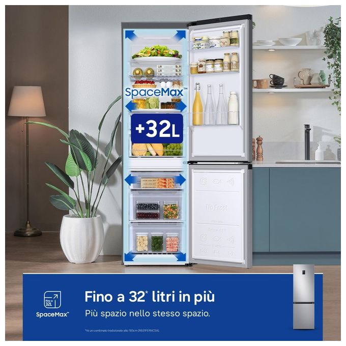 Samsung RB34C675DSA EcoFlex AI Frigorifero Combinato 344 L 185 cm Classe D 35 dB No Frost Wi-Fi Display Touch colore Acciaio Inossidabile