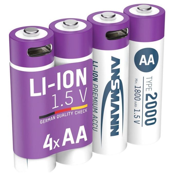 Ansmann Lithium Akku Mignon AA 1800mAh  Cable 4 Pezzi