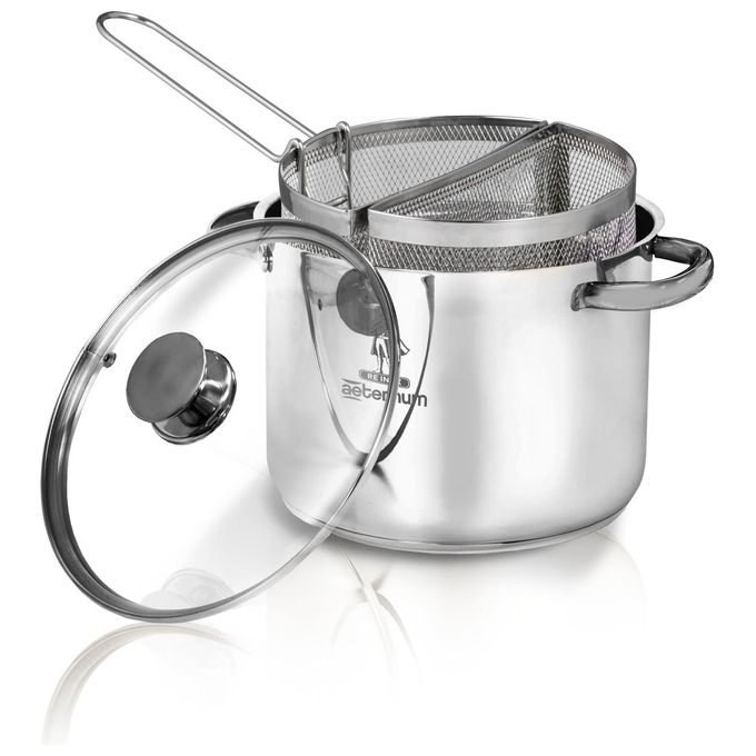 Aeternum Y0DVPSD220 La Divina Reinox Cuoci Pasta con Doppio Cestello in Acciaio 22 cm Capacita' 4,3 L Adatto a Tutti i Piani di Cottura incluso Induzione Lavabile in Lavastoviglie colore Acciaio Satinato