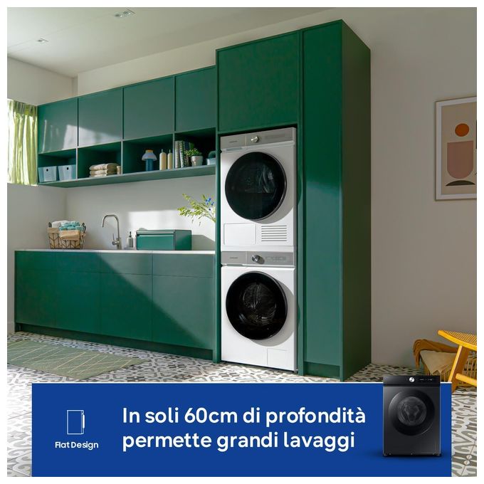 Samsung WW11DB7B94GBU3 BESPOKE AI Lavatrice Frontale 11 Kg 1400 rpm Classe A Ecodosatore Wi-Fi (85x60x60 cm) colore Nero
