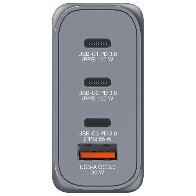 Verbatim 32202 GNC-100 Caricatore da muro 100 W con 3 USB-C PD 3.0 e 1 USB-A QC 3.0 colore Nero Grigio