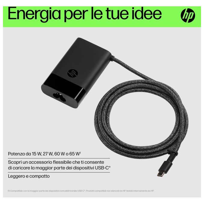 HP 671R2AA Caricabatterie per Laptop USB-C 65 W compatibile con dispositivi USB-C colore Nero