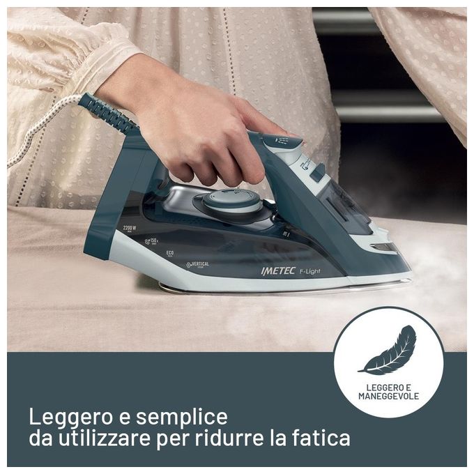 Imetec 9041 F-Light Ferro da Stiro a Vapore Piastra Glide Ceramic 2200 W Colpo Vapore 150 g colore Blu