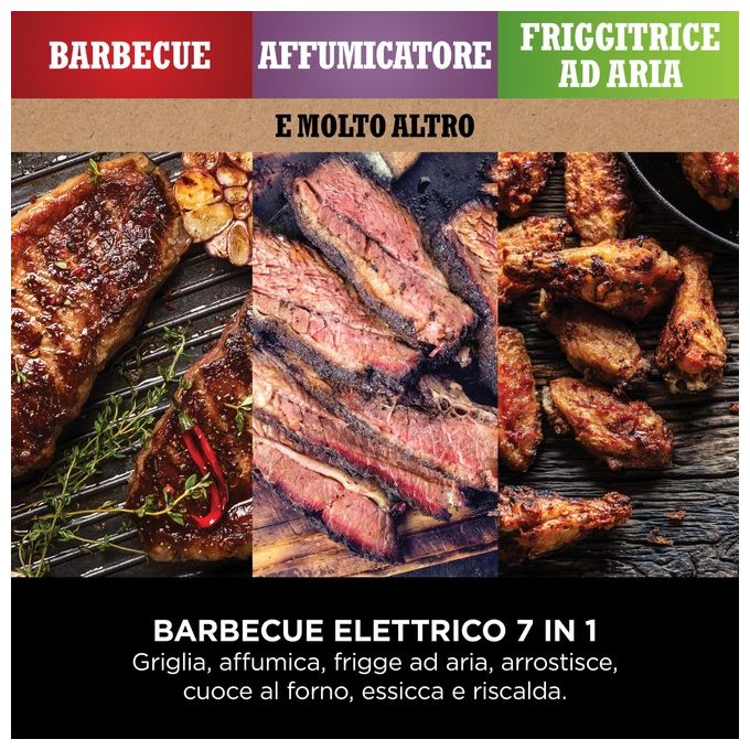 Ninja OG701EU Woodfire Barbecue Elettrico Affumicatore e Friggitrice ad Aria 7 in 1 2400 W colore Grigio Nero