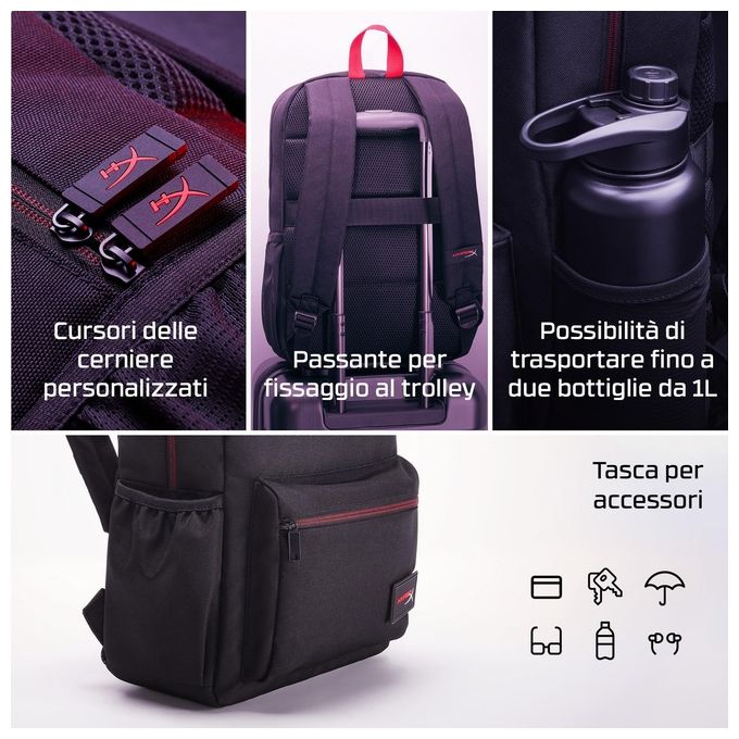 HyperX 8C524AA Zaino Delta per Notebook fino a 16'' con Tasche Organizzate e Materiale Riciclato colore Nero