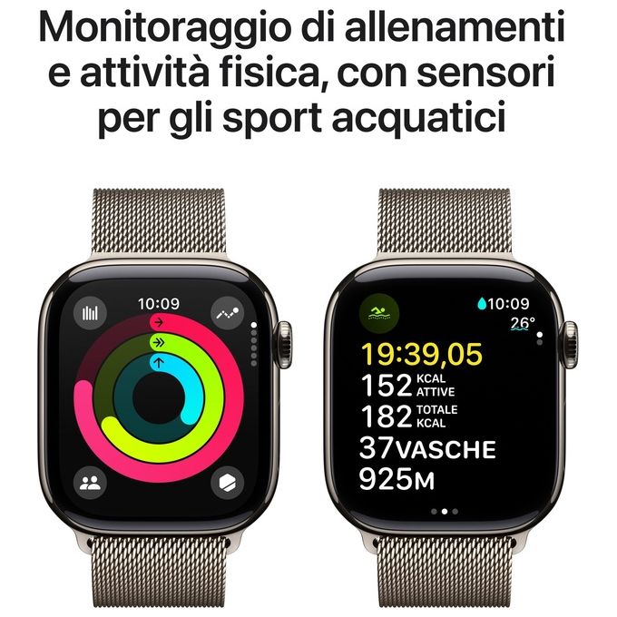 Apple MWXF3QL-A Watch Serie 10 GPS + Cellular 42mm Cassa in Titanio con Loop in maglia milanese colore Titanio